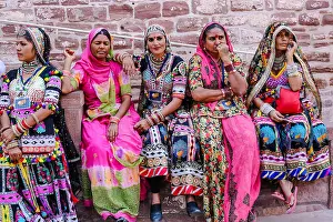 Beautiful Woman Prints: Women in traditional Rajasthani dress at Mehrangarh Fort, Jodhpur, Rajasthan, India