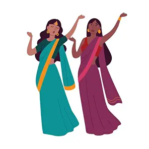 Saree Prints: Two women wearing traditional clothing dancing indian dance