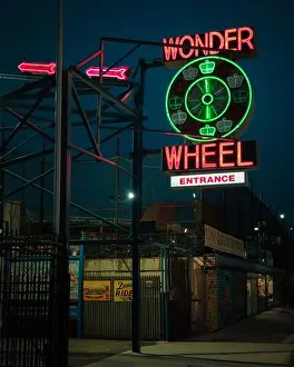 Neon Sign Prints: Wonder Wheel neon sign at night in Coney Island, Brooklyn, New York