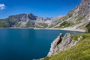 Totalp Prints: Wonderful landscape at the Luenersee with dam wall and rocks in Vorarlberg, Austria
