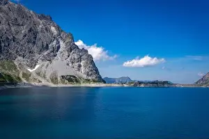 Totalp Prints: Wonderful landscape at the Luenersee with dam wall and rocks in Vorarlberg, Austria