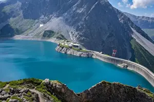 Wonderful landscape at the Luenersee with dam wall and rocks in Vorarlberg, Austria