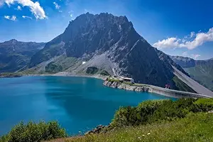 Wonderful landscape at the Luenersee with dam wall and rocks in Vorarlberg, Austria