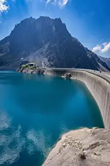 Cable Car Prints: Wonderful landscape at the Luenersee with dam wall and rocks in Vorarlberg, Austria