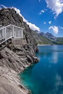 Wonderful landscape at the Luenersee with dam wall and rocks in Vorarlberg, Austria