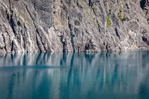 Wonderful landscape at the Luenersee with dam wall and rocks in Vorarlberg, Austria