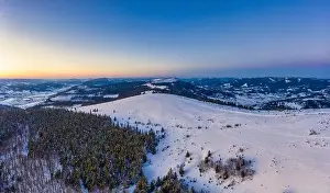 Wonderful landscapes of the Carpathian mountains covered with the first snow in Ukraine near the village of Pylypets
