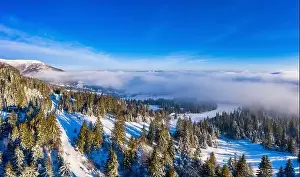 Wonderful landscapes of the Carpathian mountains covered with the first snow in Ukraine near the village of Pylypets