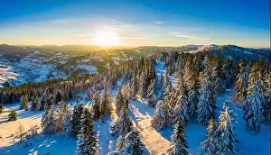 Wonderful landscapes of the Carpathian mountains covered with the first snow in Ukraine near the village of Pylypets