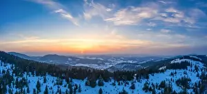 Wonderful landscapes of the Carpathian mountains covered with the first snow in Ukraine near the village of Pylypets