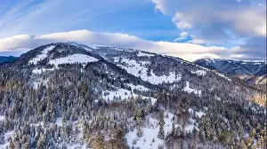 Mountain Top Prints: Wonderful landscapes of the Carpathian mountains covered with the first snow in Ukraine near the village of Pylypets