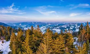 Wonderful landscapes of the Carpathian Mountains covered with snow
