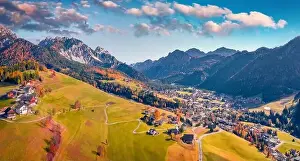 Wonderful view from flying drone of San Vigilio di Marebbe village