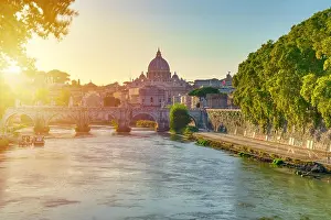 Wonderful view of St Peter Cathedral, Rome, Italy. Sunset light