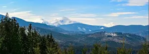 Wonderful views of the Carpathian Mountains covered with snow and clear blue sky in Ukraine, views near Vorokhta