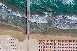 Bay Shore Prints: Wood bridge in clear blue sea or ocean from drone look like heaven or paradise
