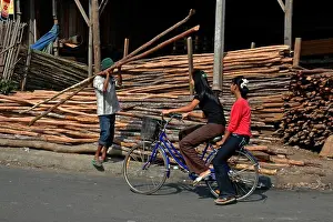 Khmer Prints: Wood market in Phnom Penh, kingdom of Cambodia, Southeast Asia