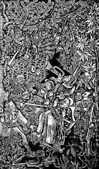 Duel Prints: Woodcut depicting a duel by Elisabeth Hirn. Dated 1925
