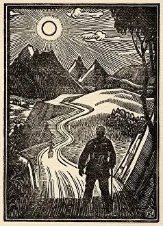 Gentle Prints: Woodcut frontispiece by Norman James from the book The Gentle Art of Tramping by Stephen Graham