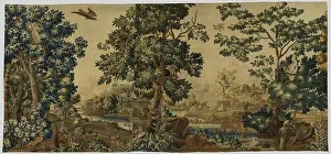 Tapestry Prints: Wooded landscape with birds and glimpses of a river landscape Wooded landscape (series title)