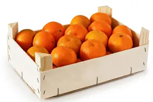 Oranges Prints: Wooden box filled with tangerines
