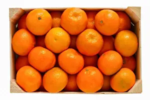 Oranges Prints: Wooden box filled with tangerines