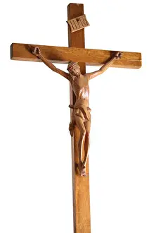 Religions Prints: wooden crucifix with Jesus with the text inri on top