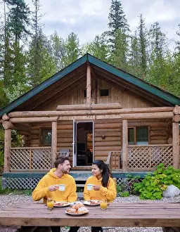 Campsite Prints: Wooden hut in an autumn forest