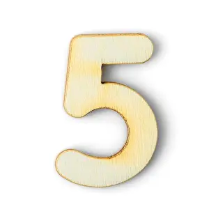 Numeric Prints: Wooden numeric 5 with drop shadow on white background