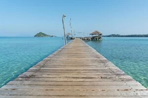 Images Dated 11th December 2017: Wooden pier with hut in Phuket, Thailand. Summer, Travel, Vacation and Holiday concept