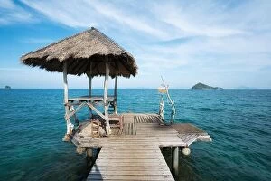 Images Dated 10th December 2017: Wooden pier and hut in Phuket, Thailand. Summer, Travel, Vacation and Holiday concept