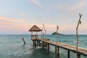 Images Dated 10th December 2017: Wooden pier and hut in Phuket, Thailand. Summer, Travel, Vacation and Holiday concept