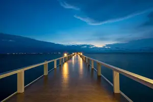 Wooden pier between sunset in Phuket, Thailand. Summer, Travel, Vacation and Holiday concept