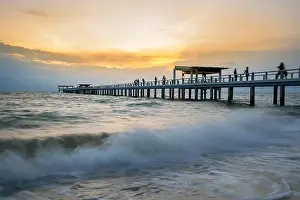 Wooden pier between sunset in Phuket, Thailand. Summer, Travel, Vacation and Holiday concept
