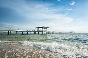 Wooden pier between sunset in Phuket, Thailand. Summer, Travel, Vacation and Holiday concept