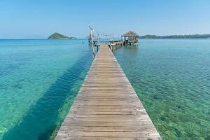 Images Dated 11th December 2017: Wooden pier with tropical hut at resort in Phuket, Thailand. Summer, Travel