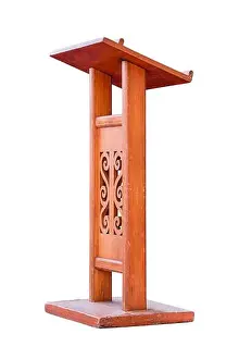 Elections Prints: Wooden Podium Tribune Rostrum Stand Isolated on White Background, Work with clipping path