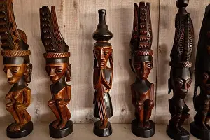 Indigenous Culture Prints: Wooden ritual figurines in the museum on Toba lake