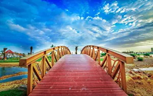 Dramatic Landscape Prints: wooden staircase in Modon lake Park-Dammam Saudi Arabia
