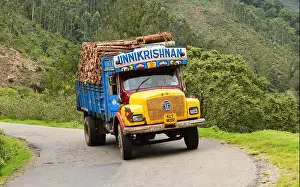Destroy Prints: Woods carrying Lorry Climbing down the Munnar Road at Kerala India