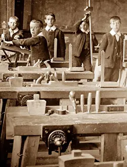 Woodwork Prints: Woodworking class, Victorian period