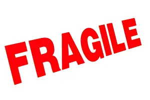 Informative Prints: The word Fragile spelled out in red letters