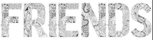 Mate Prints: Word FRIENDS. Vector decorative zentangle object for coloring
