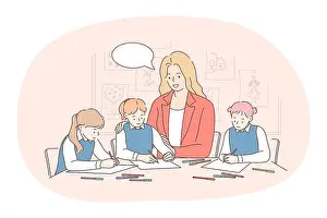 Vector Illustration Prints: Working with children, job, professions concept