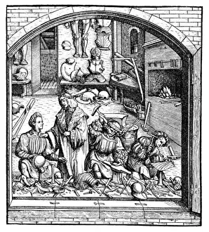 Wood Engraving Prints: The workshop of an armourer around the year 1500
