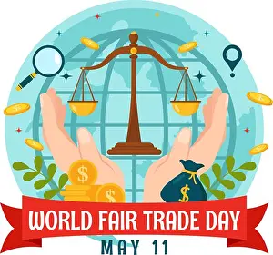 Digitally Prints: World Fair Trade Day Vector Illustration on 11 May with Gold Coins