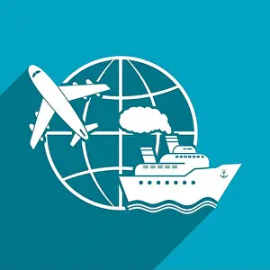 Tanker Prints: Around the world, flat vector illustration with long shadow