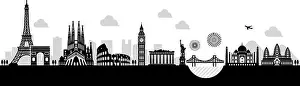Circle Prints: World heritage / famous landmark buildings vector illustration ( side by side )