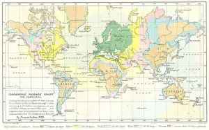 Time Prints: WORLD: Isochronic travel map showing days travel from London. Galton. RGS 1881