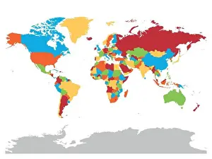 World map. High detailed blank political map of World. 5 colors scheme vector map on white background